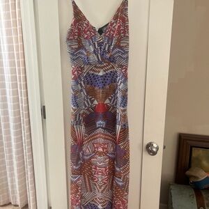 Women’s Printed Maxi Dress in Red, Blue & Brown